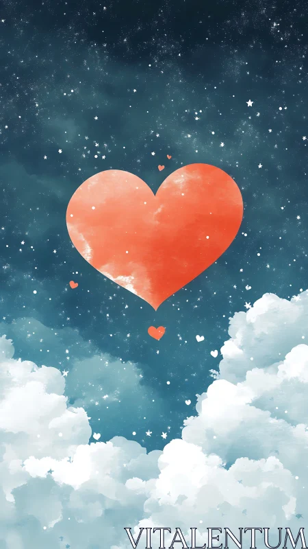 Crimson Heart Suspended in Starlit Reverie.