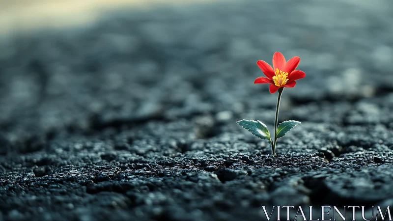 One bold red blossom rewrites the rules of cracked stone