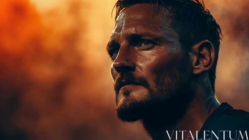 Strong, determined athlete framed by glowing warm light.