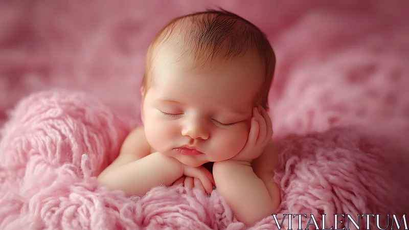 Peacefully Sleeping Infant Nestled in Textured Pink Fabric Composition