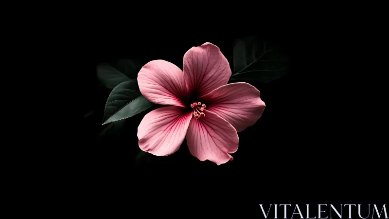 Pink flower with five petals on dark background.