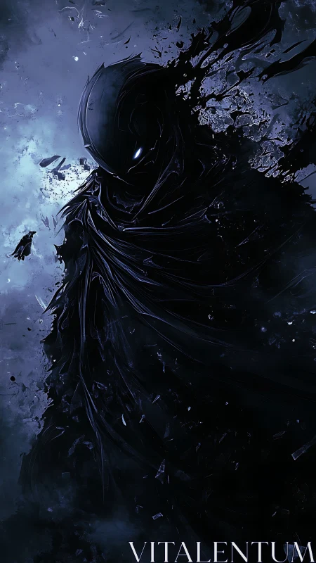 Midnight wraith emerges softly from swirling shadow veil