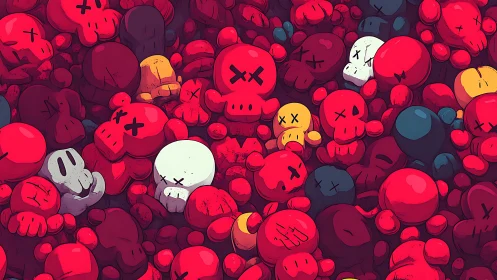 Cartoon skull clusters fill frame with dense repetition