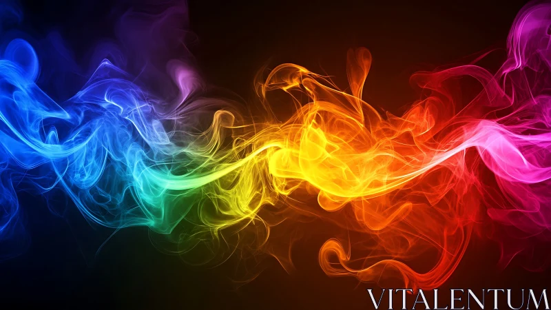 Radiant multicolor smoke wave over dark negative space field.