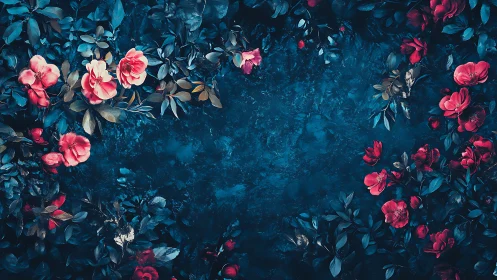 Deep Moody Garden with Pink Peonies and Blue Foliage.
