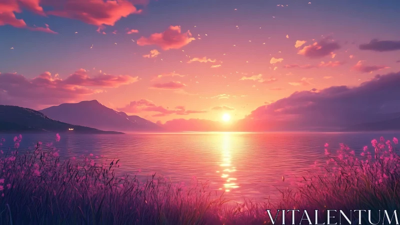 Cotton-candy horizon over lilac waters at hush-hour dusk.