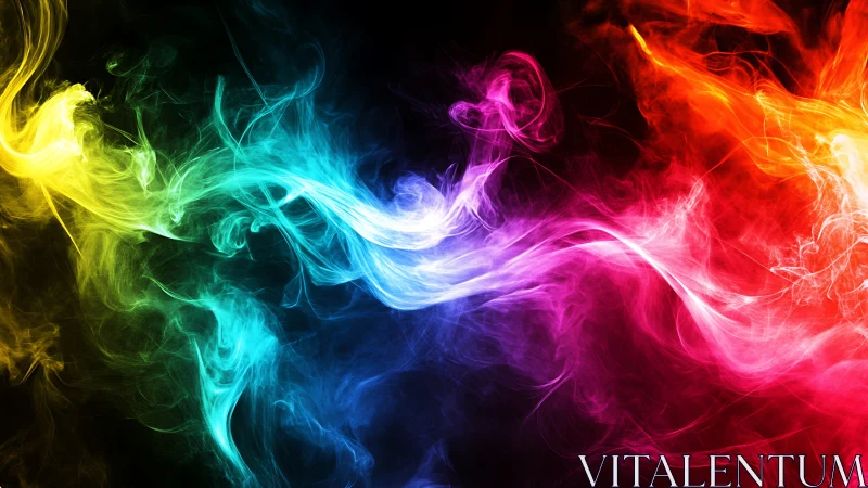 Prismatic smoke streams twist through deep black void.