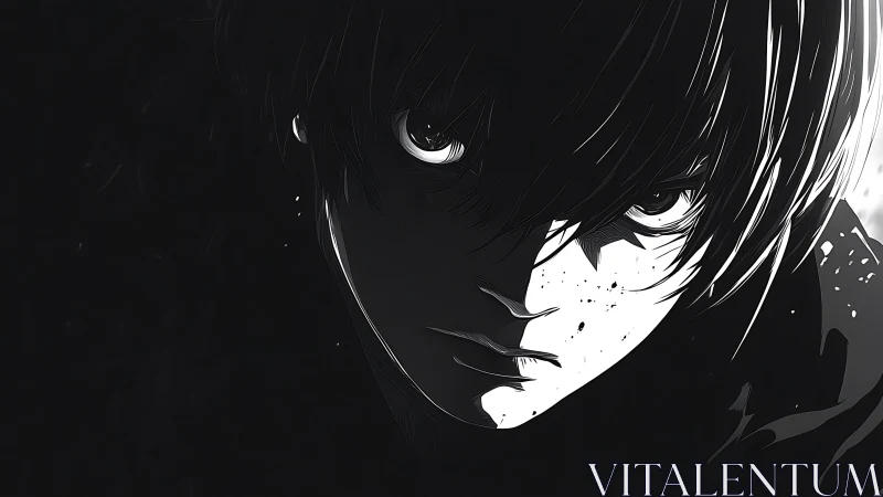 High contrast anime portrait with intense chiaroscuro gaze