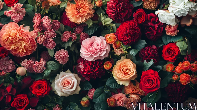 Luxury Floral Arrangement. Garden Roses, Dahlias, Ranunculus Blooms.
