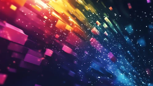Vibrant Abstract Geometric Light Beams with Sparkles, Digital Art.