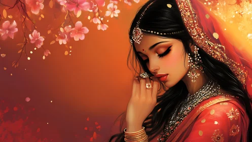 Elegant Indian Woman in Traditional Attire, Digital Art Portrait.