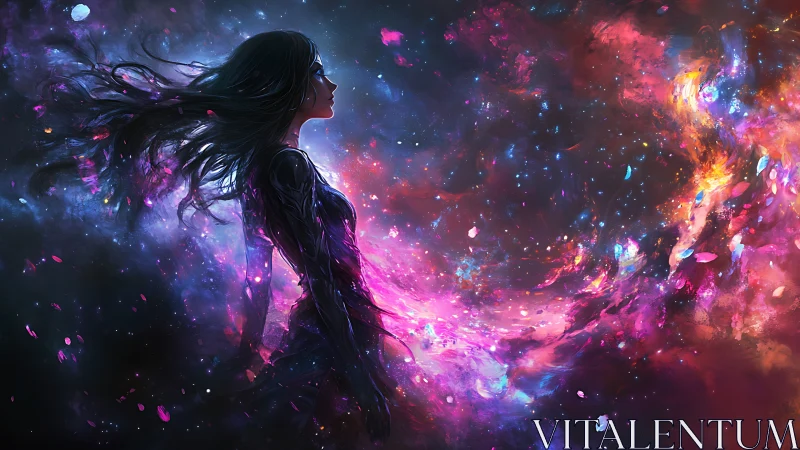 Cosmic silhouette merging with luminous nebula storm.