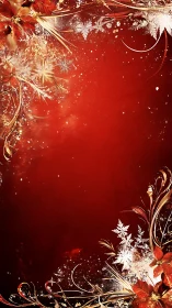 Red festive floral frame integrates gold filigree and snowflakes