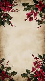 Vintage parchment framed by red poinsettias and holly sprigs