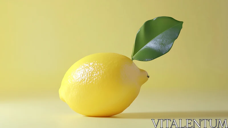 Isolated lemon specimen with glossy leaf under uniform light.