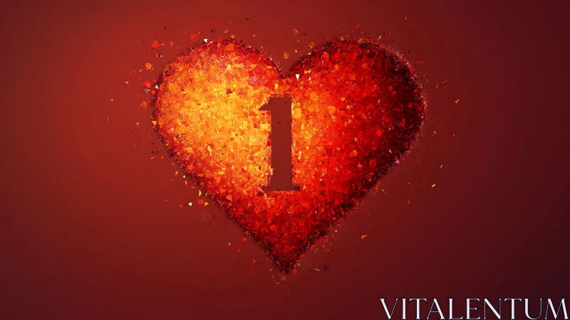 Luminous Heart with Numeric One Rendered in Particle Dispersion.
