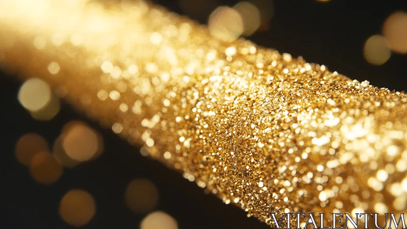 Macro view golden glitter bokeh on dark background.