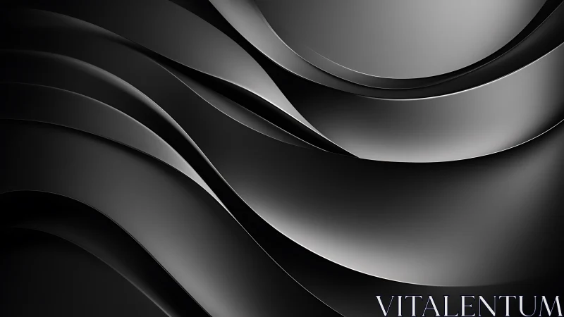 Curved black metallic wave layers with high-gloss reflections