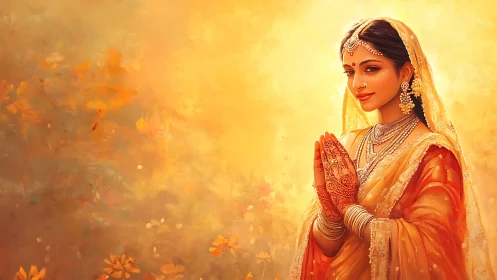 Sunlit bridal reverence drifts through marigold-tinted air