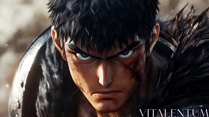 Hyper-detailed warrior portrait with procedural battle scarring.