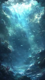 Cathedral of sunlit tides in a dreaming undersea chasm.