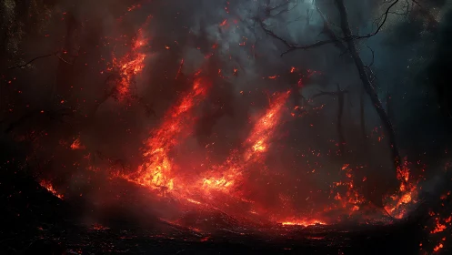 Inferno's Dance: Where Wildfire Devours the Darkened Forest