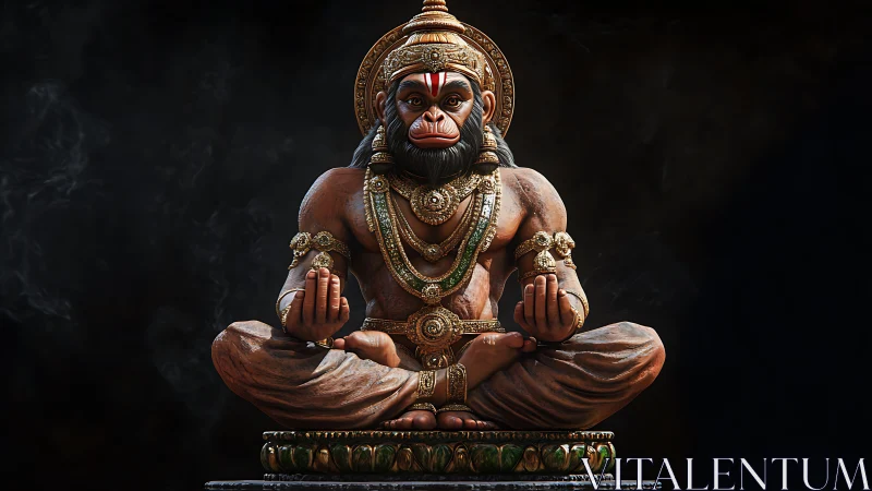 Serene monkey deity sculpture glowing with quiet strength.