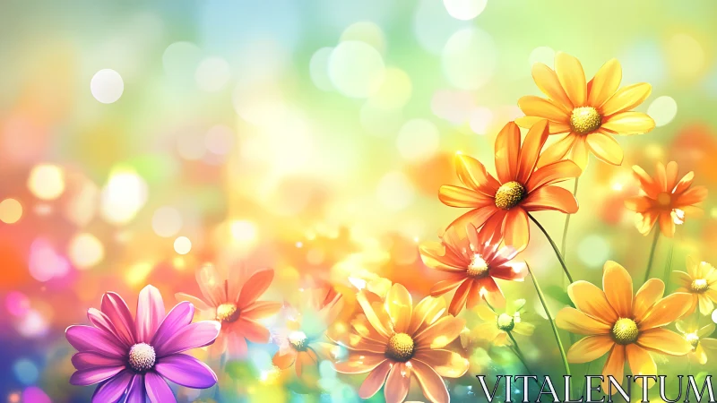 Daisy Symphony: Rainbow Petals Dance in Golden Sunlight.