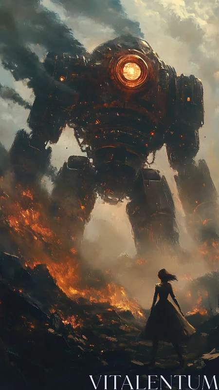 Ember crowned giant pauses as lone silhouette refuses retreat