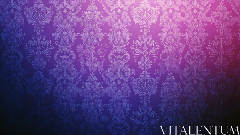 Ornate violet wallpaper glowing with soft vintage light.