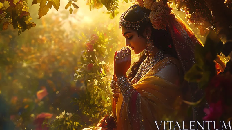 Sun-drenched goddess in jeweled sari, whispering to dawn.