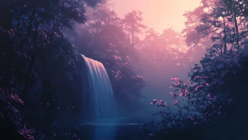 Enchanting Waterfall: Where Twilight Meets the Forest