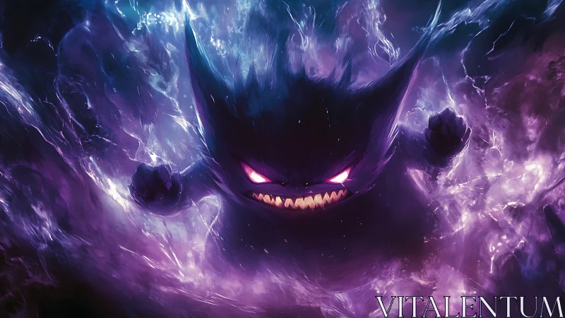 Playful ghostly creature glowing in swirling purple light.