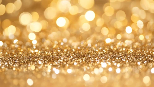 Defocused macro view shows dense golden glitter surface