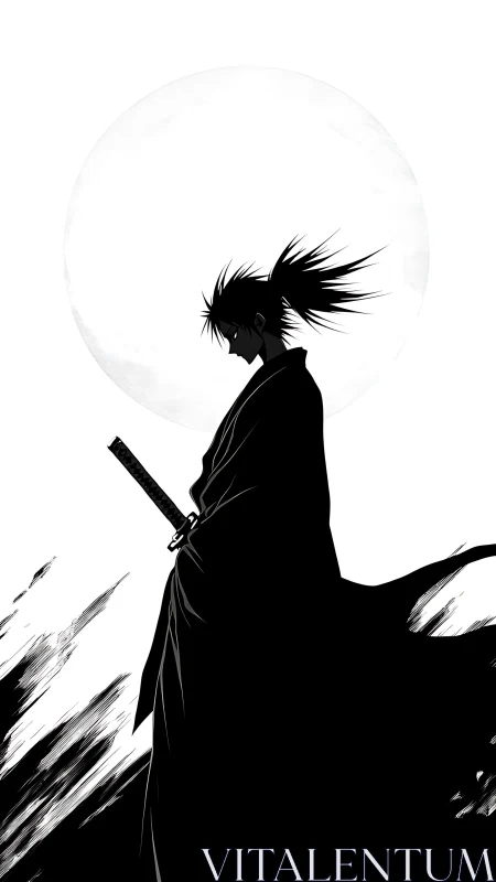 Moonlit samurai silhouette wrapped in quiet, fierce resolve.