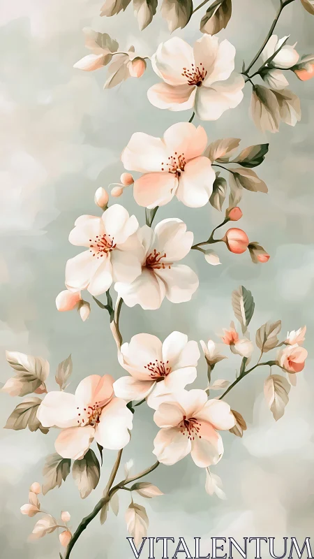 Peachy Blossoms Dance: Watercolor Florals in Soft Repose.