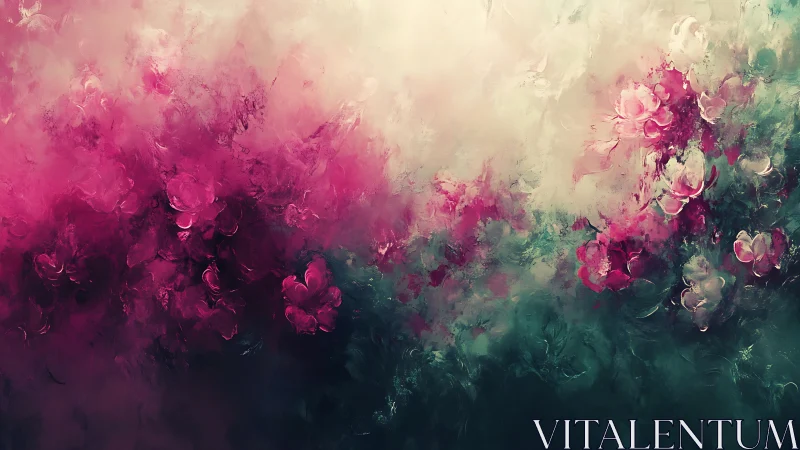 Pink floral abstraction blends into teal and light haze
