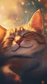 Glowing Orange Cat with Serene Expression in Magical Light.