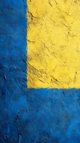 Textured blue wall with rough yellow central rectangle.