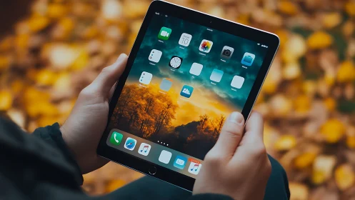 Autumn's Portal: iPad Home Screen Held Aloft.