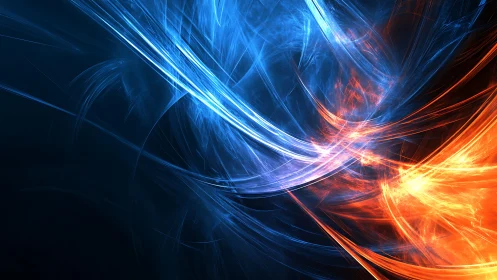Dual energy streams in dynamic blue and orange light arcs.