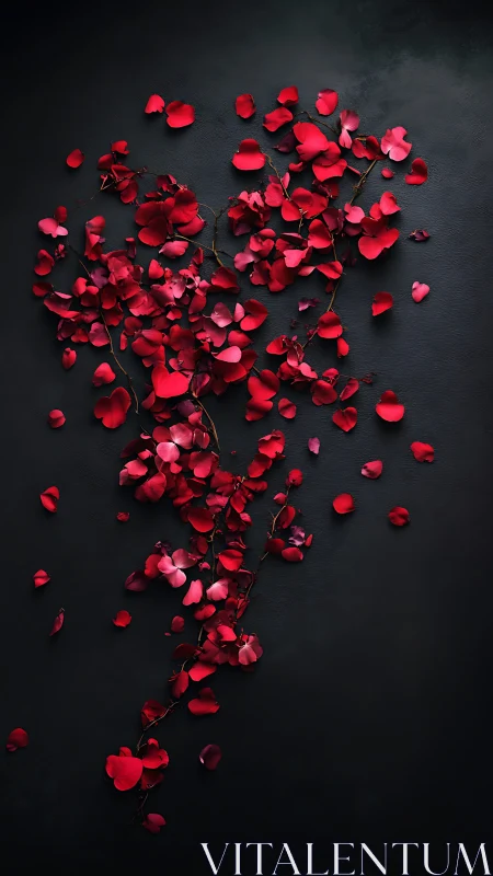Cascading Rose Petals Against Shadowed Slate.
