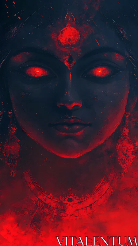 Divine goddess portrait glows with intense crimson energy