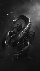 Black scorpion on dark textured background in monochrome.