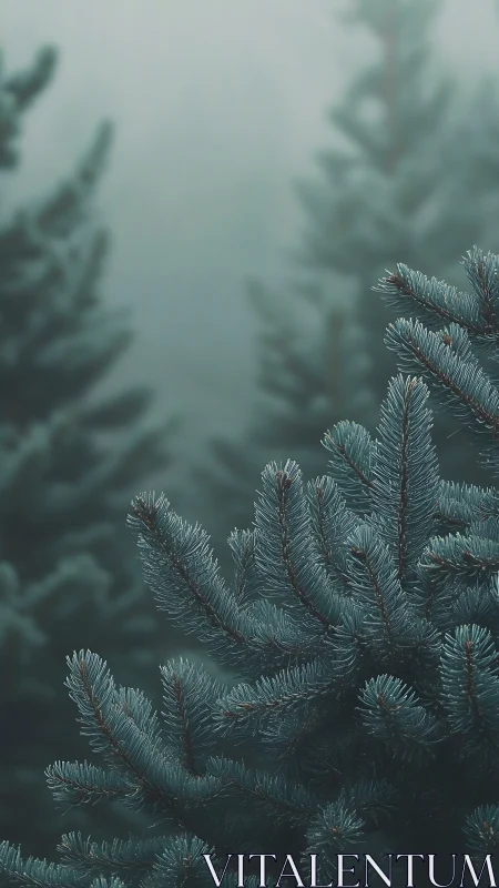Pine needles whisper softly into a mist-wrapped forest hush