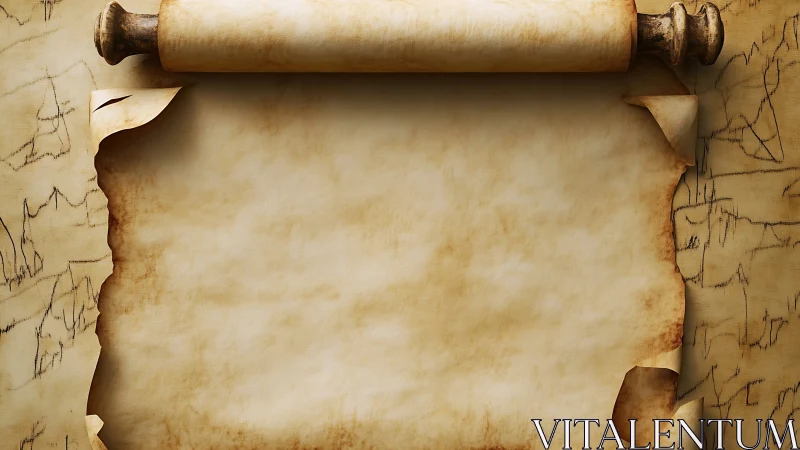 Aged blank parchment scroll frames central writing space