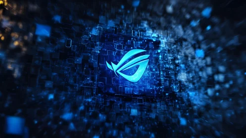 Futuristic Gaming Chipset with Neon ROG Logo in Digital Style.