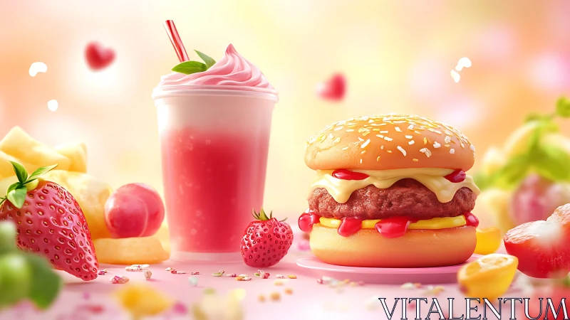 Strawberry daydream burger date with a pink milkshake.