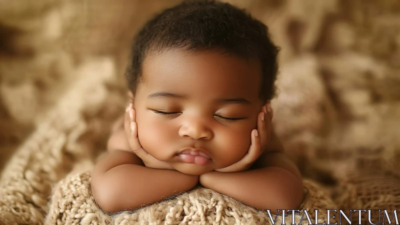 Newborn Portrait Study: Serene Sleeping Infant in Neutral Textured Setting