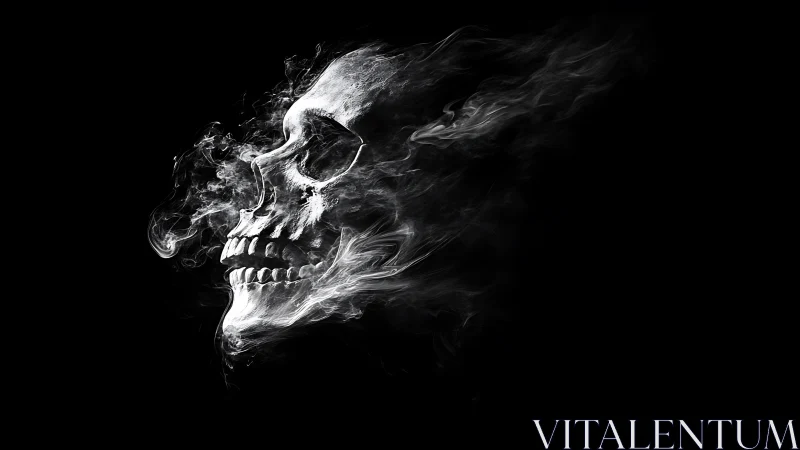 Ethereal smoke skull profile in monochrome negative space.